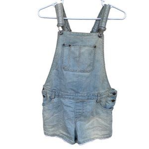 Distressed Lace Detail Light Wash Denim Shorteralls Short Overalls Large / XL
